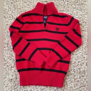 Chaps Red and Black Striped Knit Quarter Zip Pullover Size 6